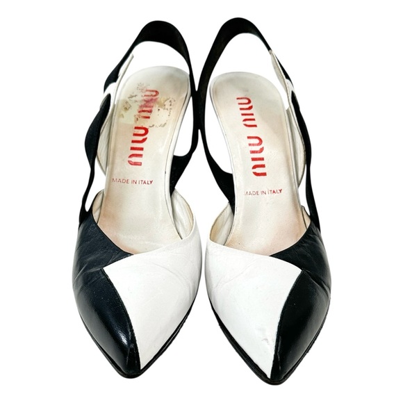 Vintage Miu Miu Black & White Leather 3.25" Slingback Pumps sz 37.5 - Picture 3 of 11